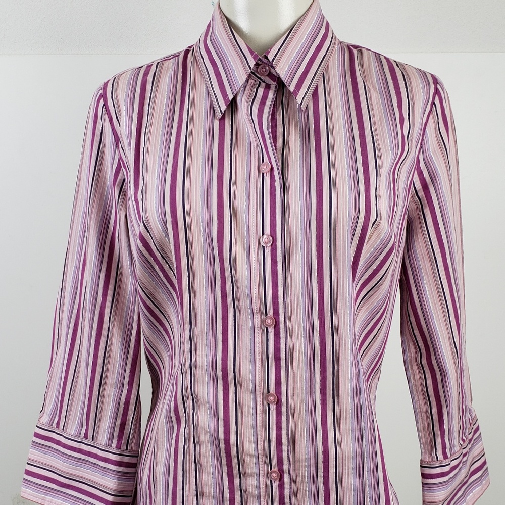 Fashion Bug Top size Medium Pink Stripe 3/4 Sleeve